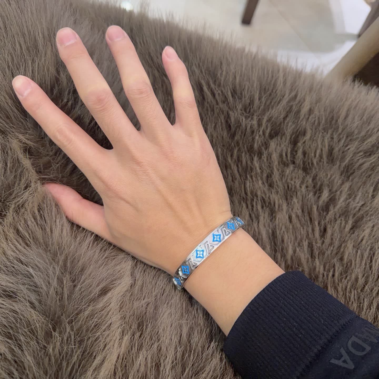 Louis Vuitton Silver Bracelet with Blue and Orange Accents